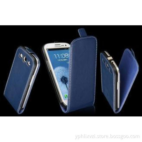 Blue Leather Mobile Phone Flip Case Samsung i9300 Cell Phon